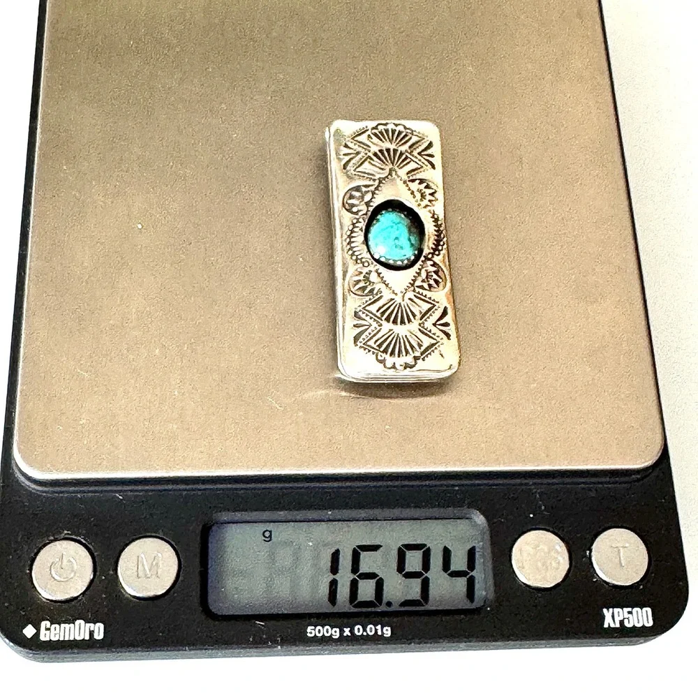 Navajo Turquoise Money Clip Sterling Mens Gift Handmade Skeets Shadowbox Stamped